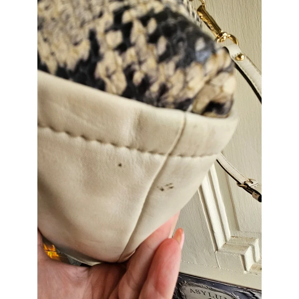 Coach Madison Lindsey Satchel White Leather Python Trim Handbag 27849